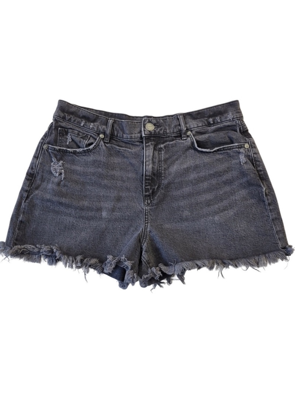 ✅ Loft Woman’s washed out black raw hem high rise jean shorts size 6/28